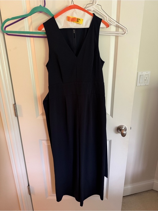 Warehouse Pants - Navy V-Neck Sleeveless Women's cropped jumpsuit
